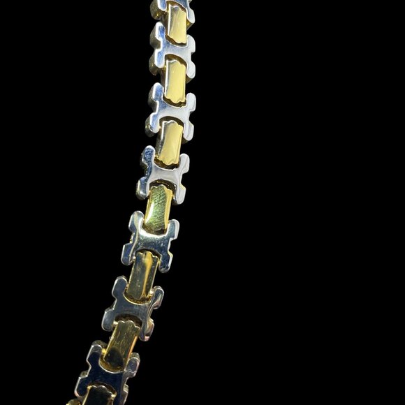 Vintage Two Tone Gold Silver Link Necklace Earrings Set Modern Retro Statement - Picture 5 of 10